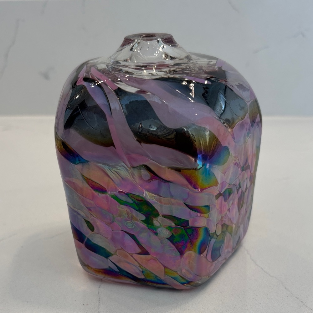 Iridescent Pink & Purple Swirl Hand-Blown Glass Oil lamp